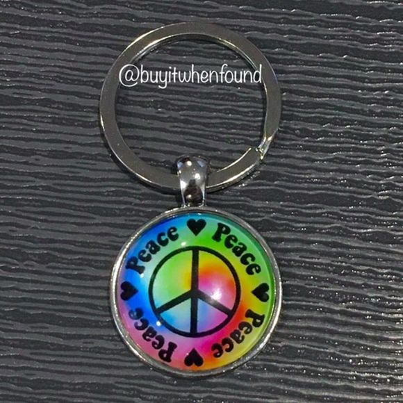 K Tie Dye Love Peace Cabochon Keychain - Picture 2 of 6